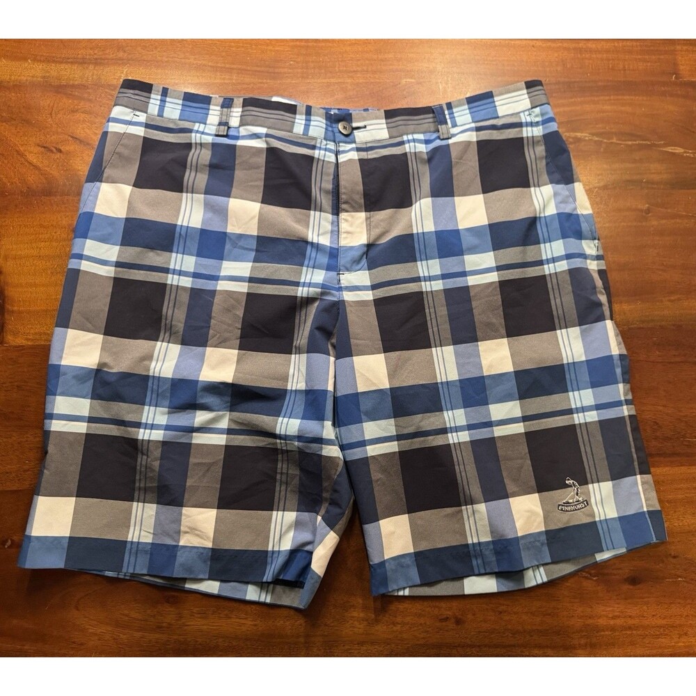 Adidas Mens Blue Plaid Preppy Flat Front Shorts Performance Casual Golf Sz 40
